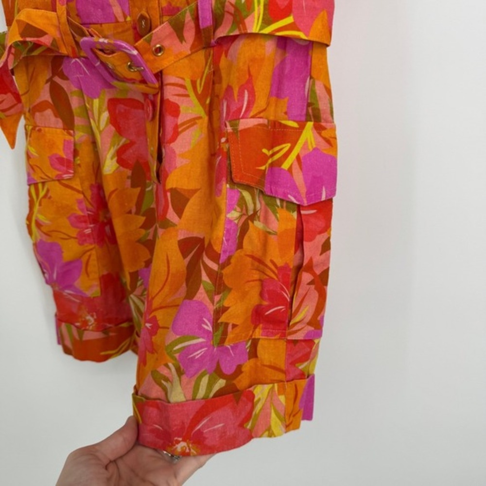 Kachel x Anthropologie Floral Linen Blend Romper Size 2 Orange Tropical Resort‎ - Picture 8 of 13